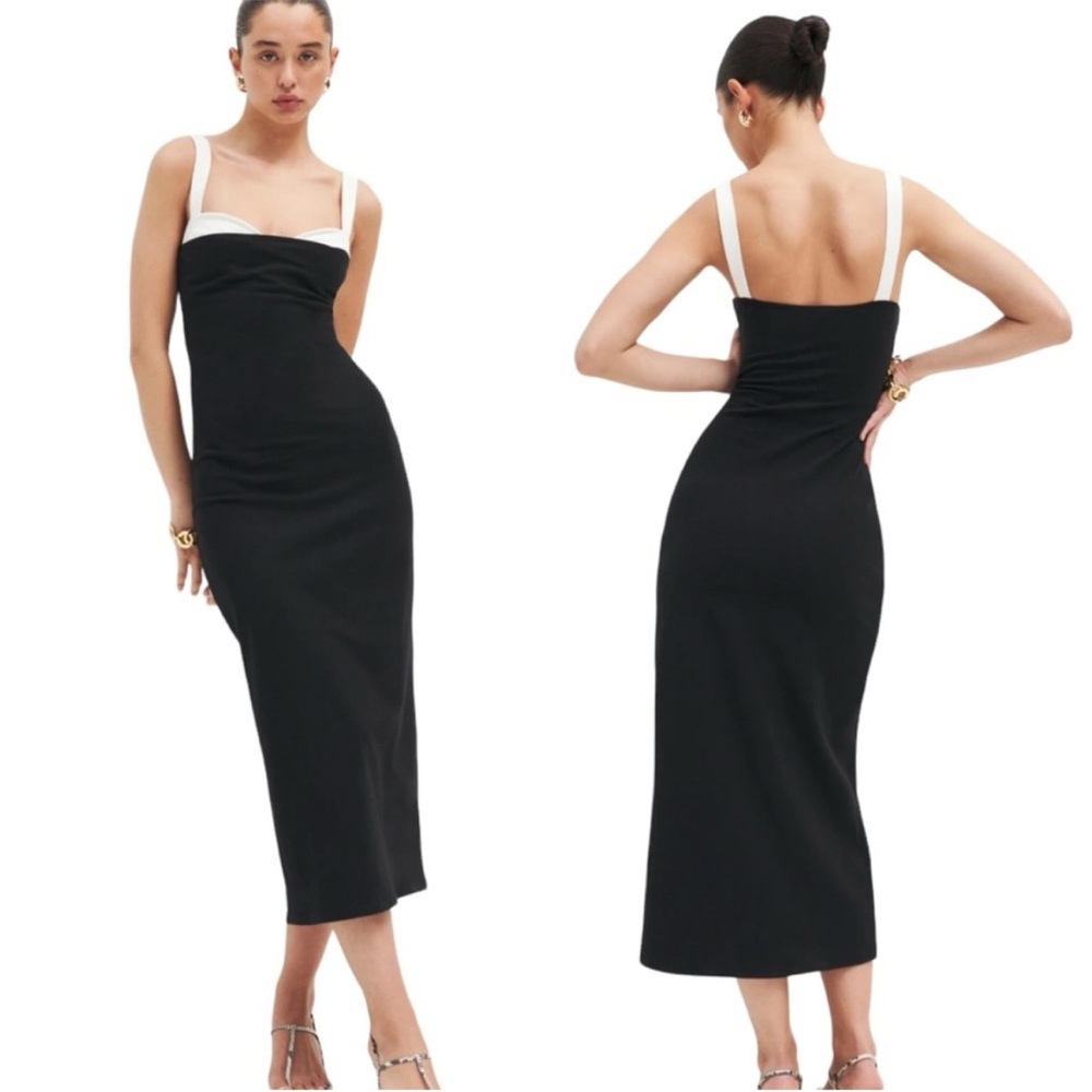 REFORMATION B/W Nelle Knit Bodycon Bustier MIDI DRESS Small